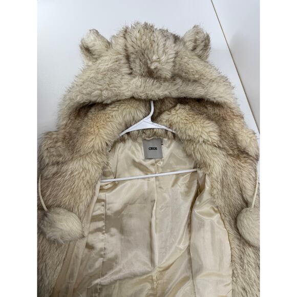 ASOS Cream Faux Fur Coat with Hood - Picture 5 of 6